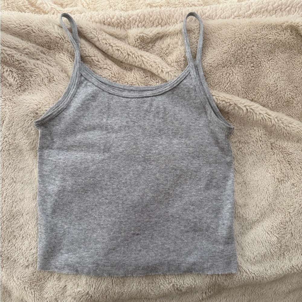 Brandy Melville Light Grey Ribbed Spaghetti Strap Tank
